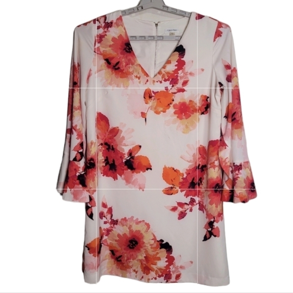 Calivin Klein floral Sheath Career Dress with  Bell Sleeves 14 - Picture 1 of 8